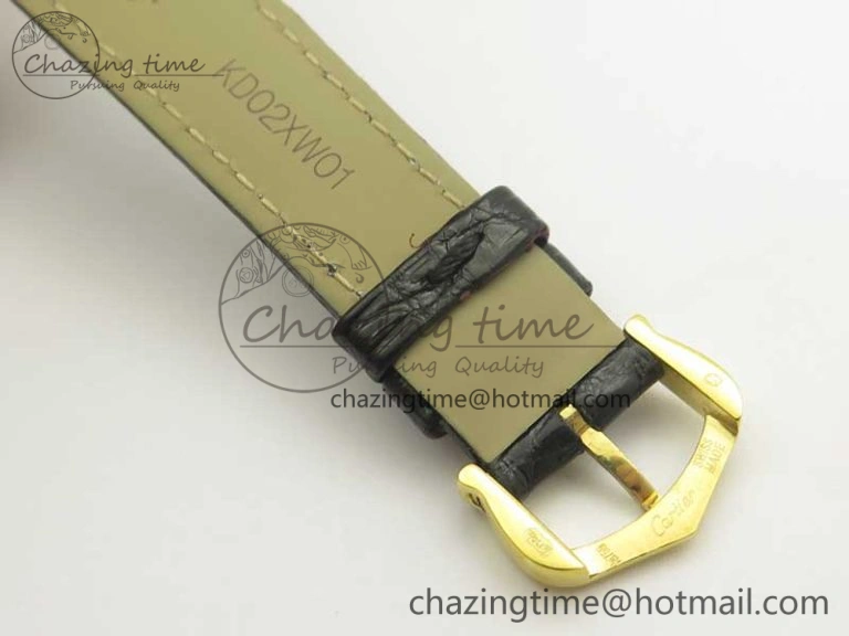 Ronde Solo de Cartier 29.5mm YG Dia K11 1:1 Best Edition White Dial on Black Croco Leather Strap Ronda Quartz EyeCatching 6211