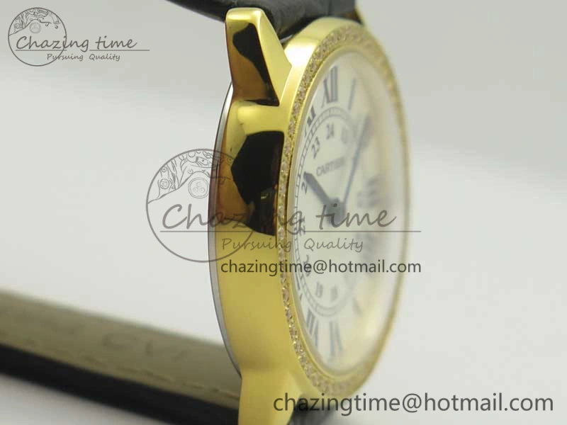 Ronde Solo de Cartier 29.5mm YG Dia K11 1:1 Best Edition White Dial on Black Croco Leather Strap Ronda Quartz EyeCatching 6211