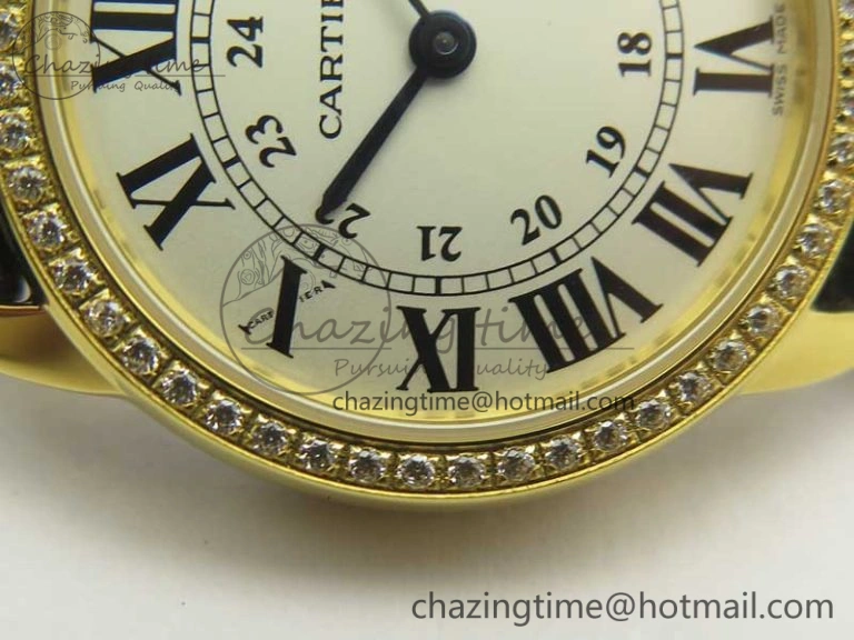 Ronde Solo de Cartier 29.5mm YG Dia K11 1:1 Best Edition White Dial on Black Croco Leather Strap Ronda Quartz EyeCatching 6211