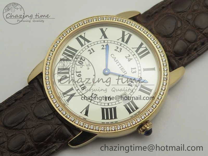 Ronde Solo de Cartier 36mm K11 RG Dia 1:1 Best Edition White Dial on Brown Croco Leather Strap Ronda Quartz Compact 10683