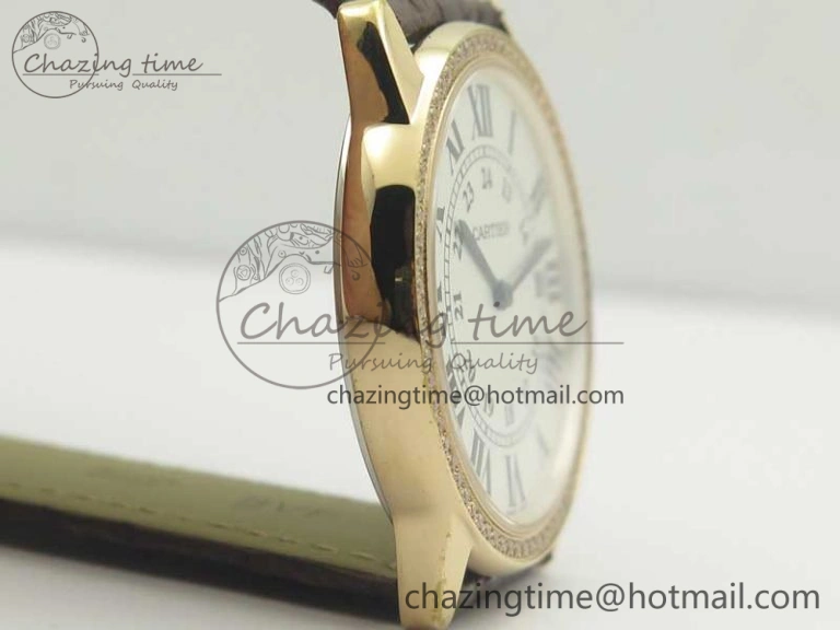 Ronde Solo de Cartier 36mm K11 RG Dia 1:1 Best Edition White Dial on Brown Croco Leather Strap Ronda Quartz Compact 10683