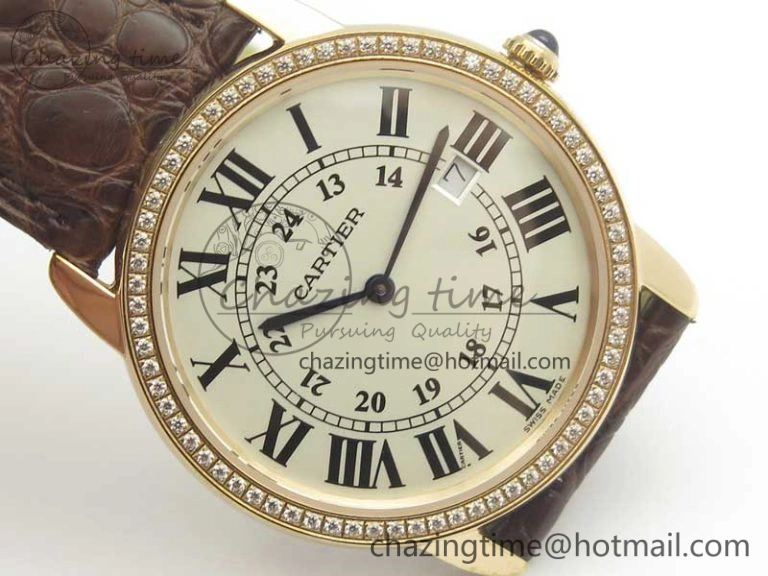 Ronde Solo de Cartier 36mm K11 RG Dia 1:1 Best Edition White Dial on Brown Croco Leather Strap Ronda Quartz Compact 10683