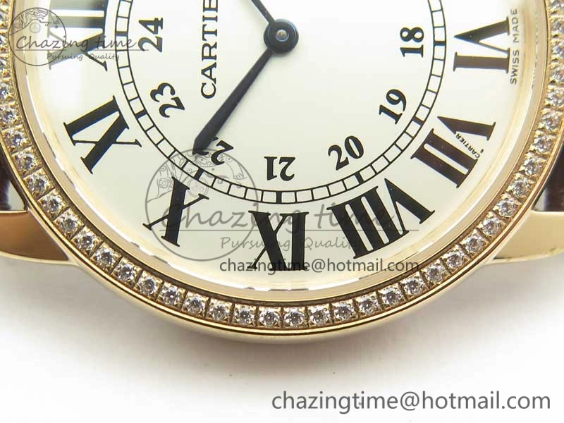 Ronde Solo de Cartier 36mm K11 RG Dia 1:1 Best Edition White Dial on Brown Croco Leather Strap Ronda Quartz Compact 10683