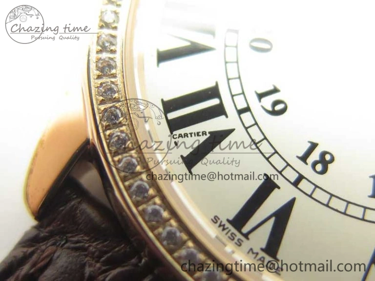 Ronde Solo de Cartier 36mm K11 RG Dia 1:1 Best Edition White Dial on Brown Croco Leather Strap Ronda Quartz Compact 10683