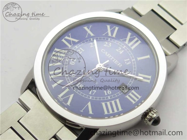Ronde Solo de Cartier 42mm AF 1:1 Best Edition Blue Dial on SS Bracelet MIYOTA RelaxedFit 6113