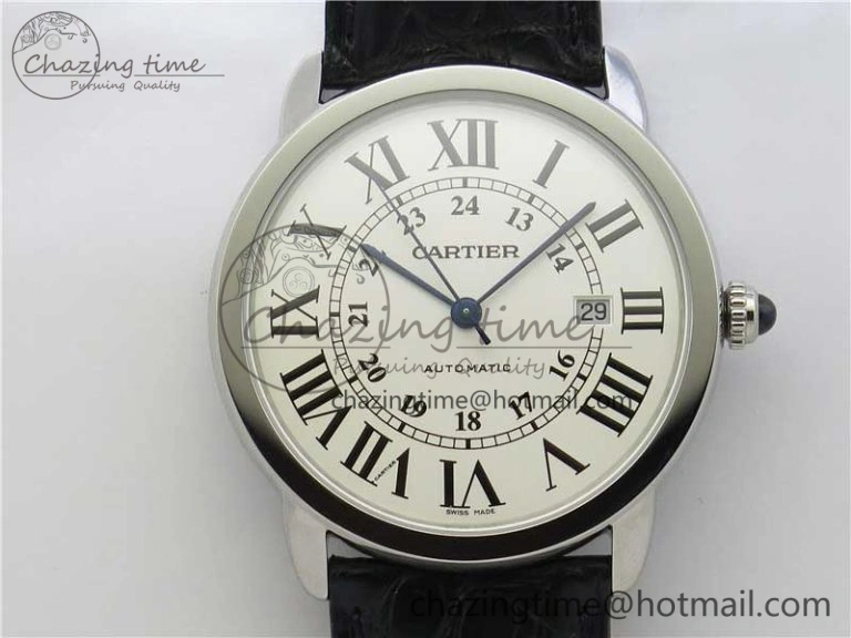 Ronde Solo de Cartier 42mm AF 1:1 Best Edition White Dial on Black Croco Leather Strap MIYOTA Compact 6119