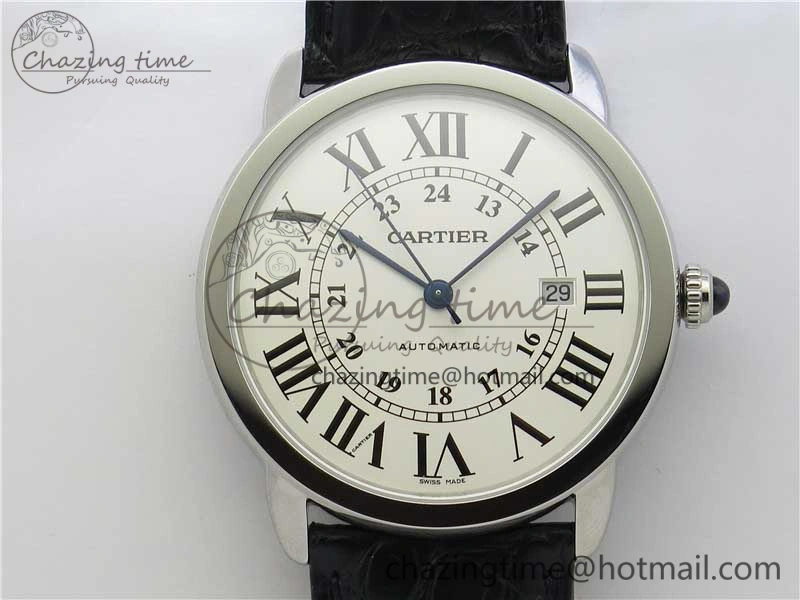 Ronde Solo de Cartier 42mm AF 1:1 Best Edition White Dial on Black Croco Leather Strap MIYOTA Compact 6119