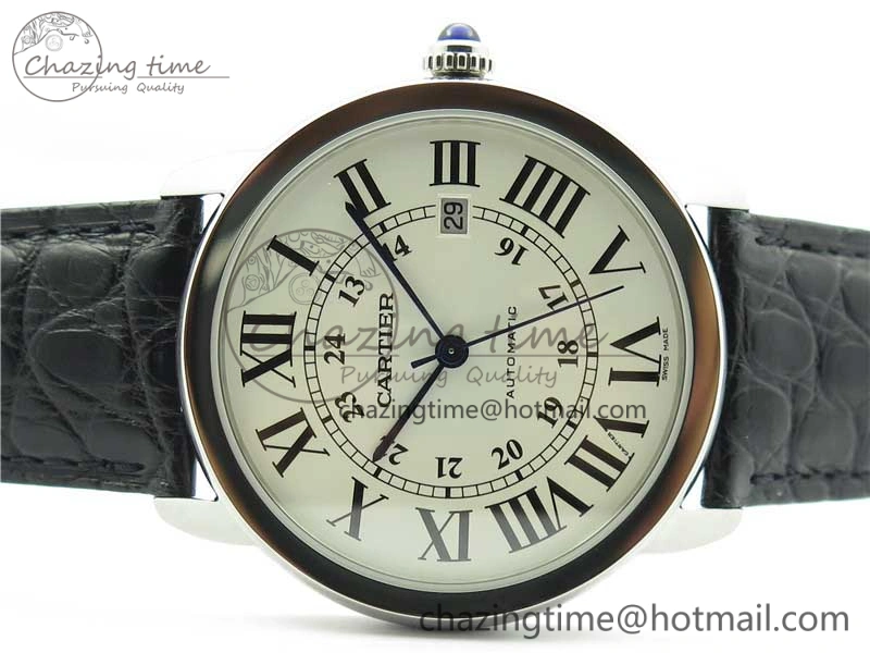Ronde Solo de Cartier 42mm AF 1:1 Best Edition White Dial on Black Croco Leather Strap MIYOTA Compact 6119