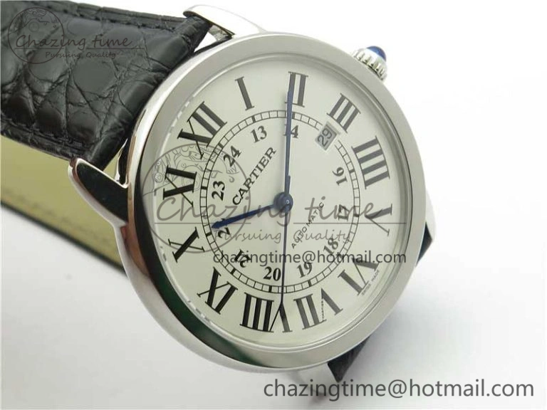 Ronde Solo de Cartier 42mm AF 1:1 Best Edition White Dial on Black Croco Leather Strap MIYOTA Compact 6119