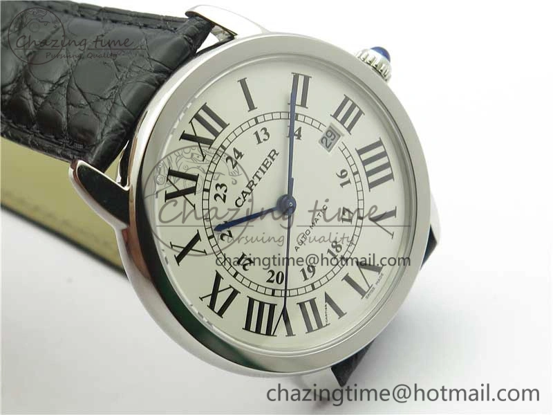 Ronde Solo de Cartier 42mm AF 1:1 Best Edition White Dial on Black Croco Leather Strap MIYOTA Compact 6119
