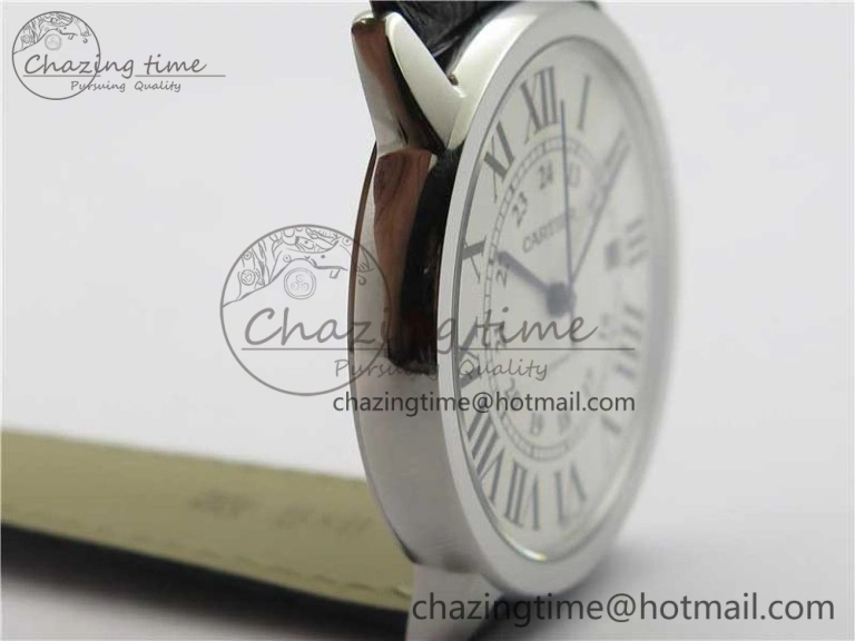 Ronde Solo de Cartier 42mm AF 1:1 Best Edition White Dial on Black Croco Leather Strap MIYOTA Compact 6119