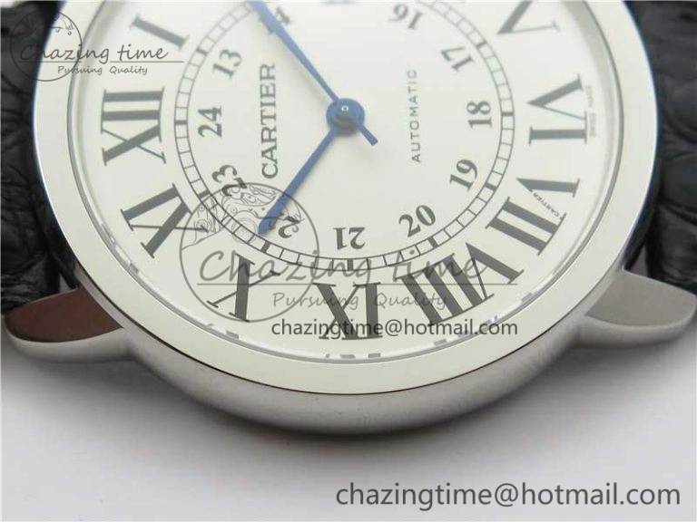 Ronde Solo de Cartier 42mm AF 1:1 Best Edition White Dial on Black Croco Leather Strap MIYOTA Compact 6119