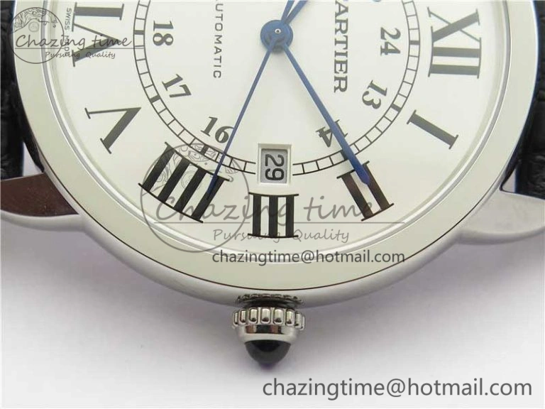 Ronde Solo de Cartier 42mm AF 1:1 Best Edition White Dial on Black Croco Leather Strap MIYOTA Compact 6119