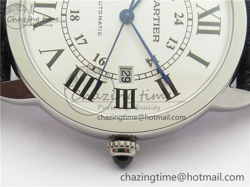 Ronde Solo de Cartier 42mm AF 1:1 Best Edition White Dial on Black Croco Leather Strap MIYOTA Compact 6119