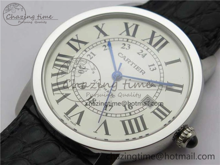 Ronde Solo de Cartier 42mm AF 1:1 Best Edition White Dial on Black Croco Leather Strap MIYOTA Compact 6119