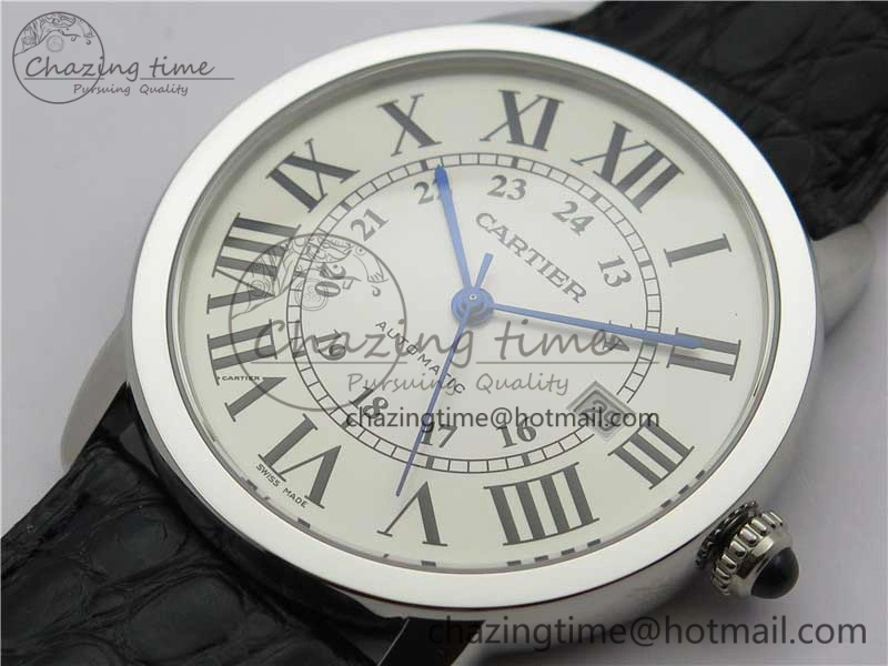 Ronde Solo de Cartier 42mm AF 1:1 Best Edition White Dial on Black Croco Leather Strap MIYOTA Compact 6119