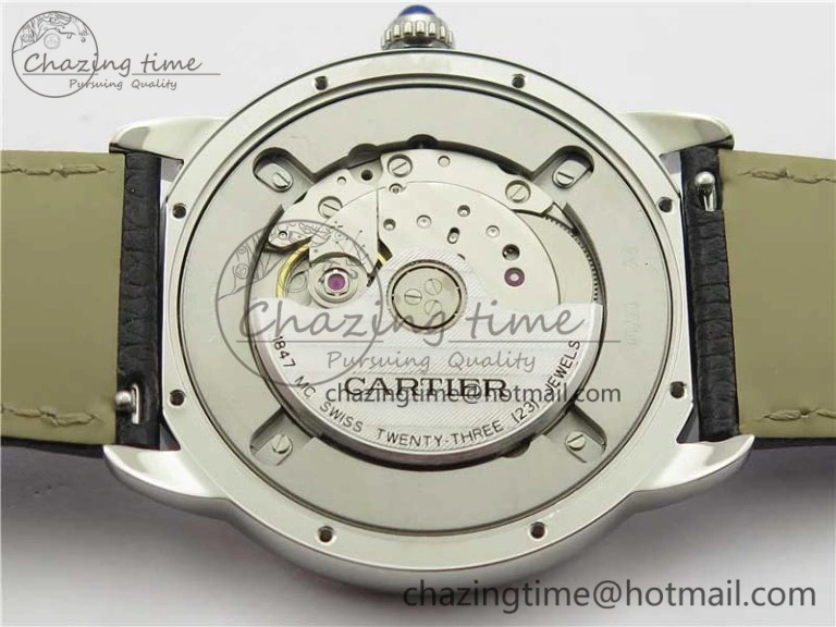 Bright Ronde Solo de Cartier 42mm AF 1:1 Best Edition White Dial on Black Leather Strap MIYOTA 6118