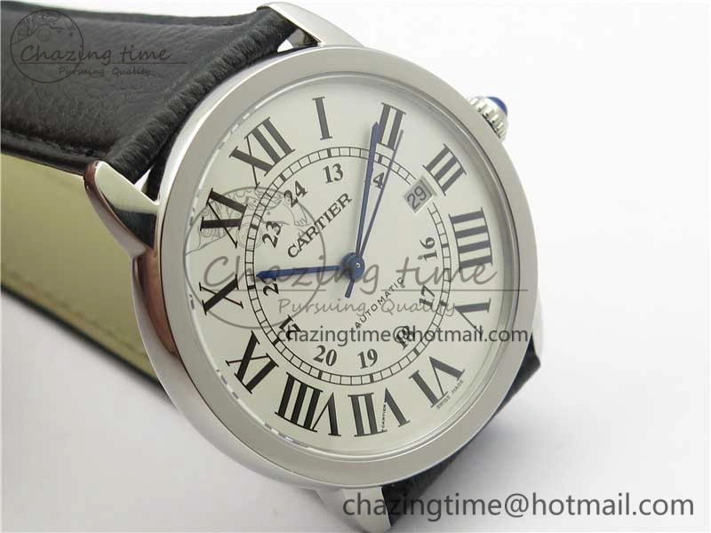 Bright Ronde Solo de Cartier 42mm AF 1:1 Best Edition White Dial on Black Leather Strap MIYOTA 6118