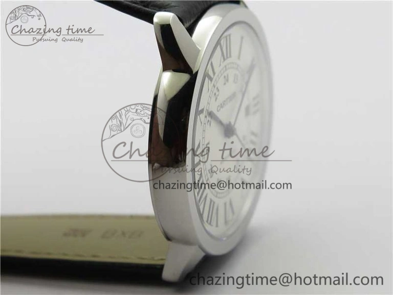 Bright Ronde Solo de Cartier 42mm AF 1:1 Best Edition White Dial on Black Leather Strap MIYOTA 6118