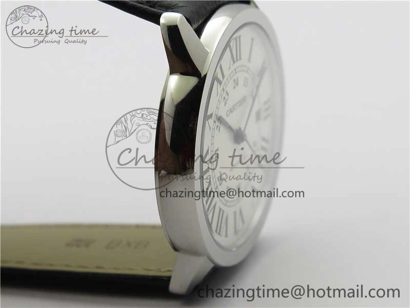 Bright Ronde Solo de Cartier 42mm AF 1:1 Best Edition White Dial on Black Leather Strap MIYOTA 6118