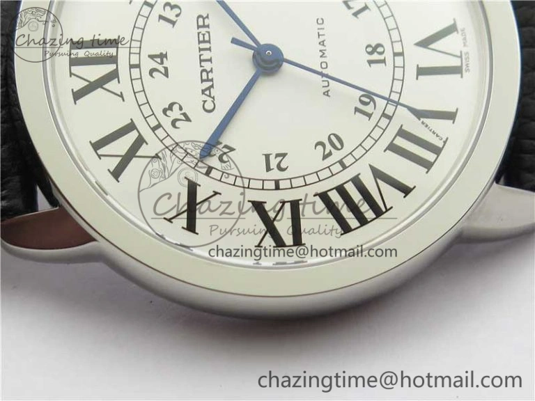 Bright Ronde Solo de Cartier 42mm AF 1:1 Best Edition White Dial on Black Leather Strap MIYOTA 6118