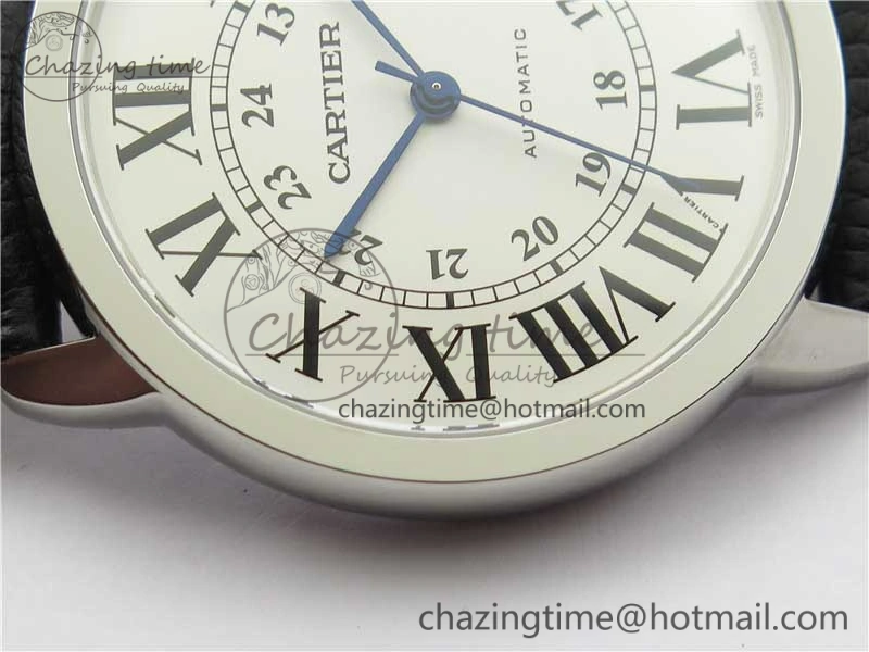 Bright Ronde Solo de Cartier 42mm AF 1:1 Best Edition White Dial on Black Leather Strap MIYOTA 6118