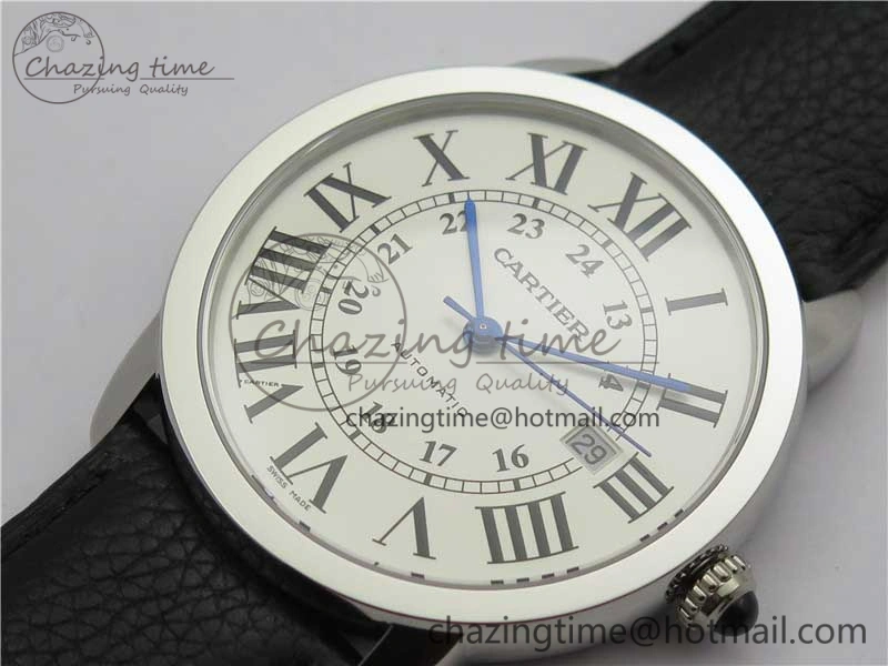 Bright Ronde Solo de Cartier 42mm AF 1:1 Best Edition White Dial on Black Leather Strap MIYOTA 6118