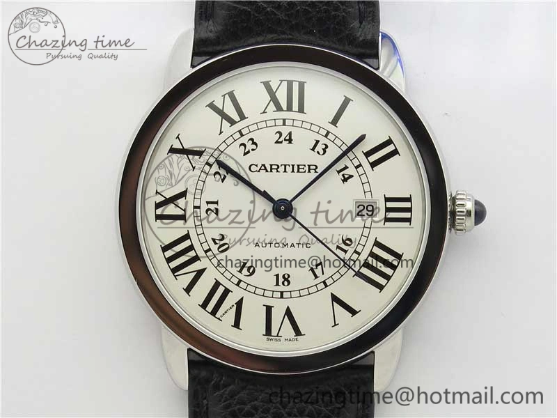 Bright Ronde Solo de Cartier 42mm AF 1:1 Best Edition White Dial on Black Leather Strap MIYOTA 6118