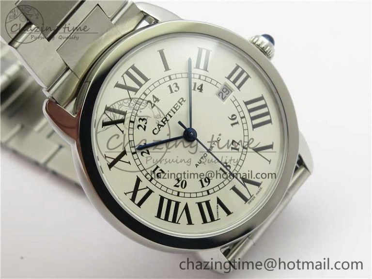 MultiPurpose Ronde Solo de Cartier 42mm AF 1:1 Best Edition White Dial on SS Bracelet MIYOTA 6114