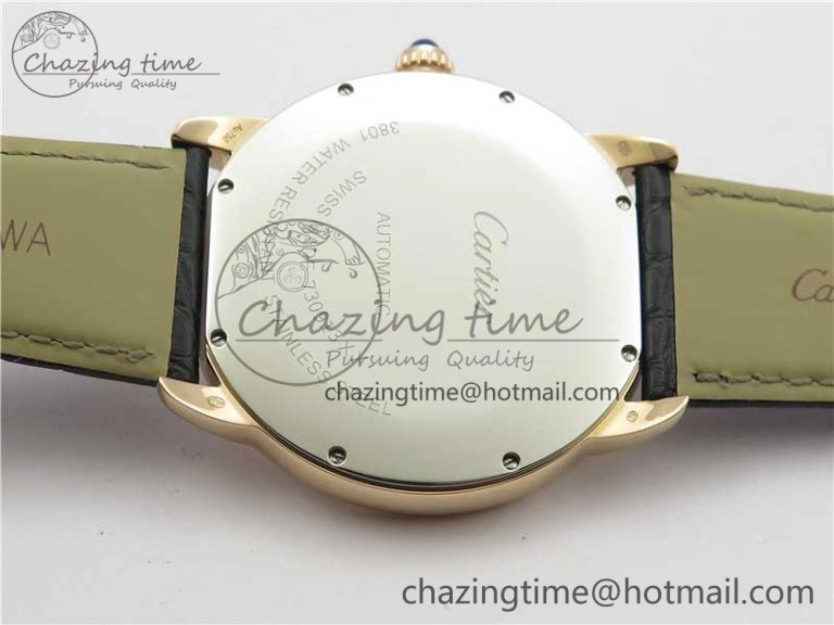 Snug Ronde Solo de Cartier 42mm RG AF 1:1 Best Edition White Dial on Black Croco Leather Strap MIYOTA 6116