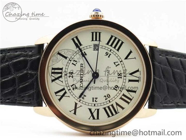 Snug Ronde Solo de Cartier 42mm RG AF 1:1 Best Edition White Dial on Black Croco Leather Strap MIYOTA 6116