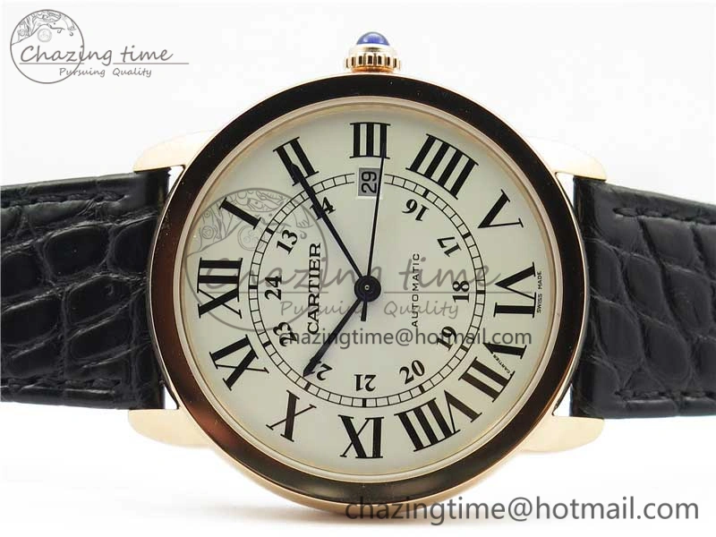 Snug Ronde Solo de Cartier 42mm RG AF 1:1 Best Edition White Dial on Black Croco Leather Strap MIYOTA 6116