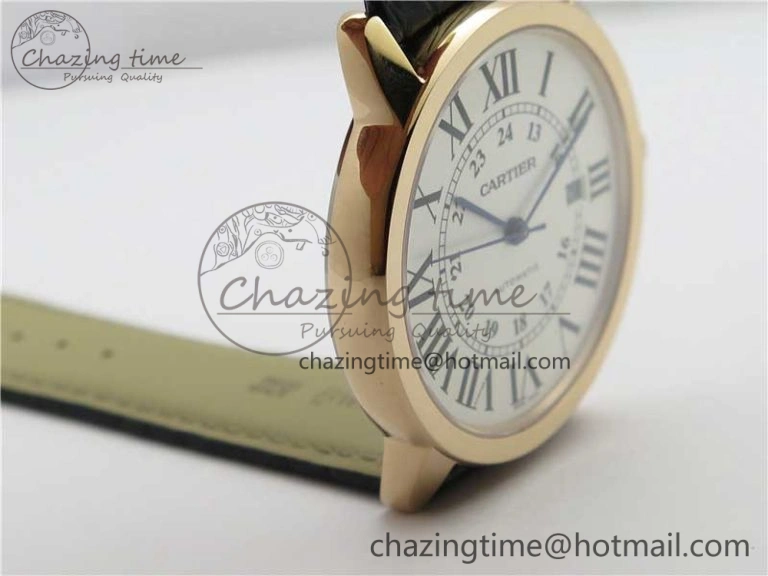 Snug Ronde Solo de Cartier 42mm RG AF 1:1 Best Edition White Dial on Black Croco Leather Strap MIYOTA 6116