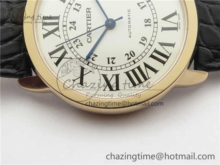 Snug Ronde Solo de Cartier 42mm RG AF 1:1 Best Edition White Dial on Black Croco Leather Strap MIYOTA 6116