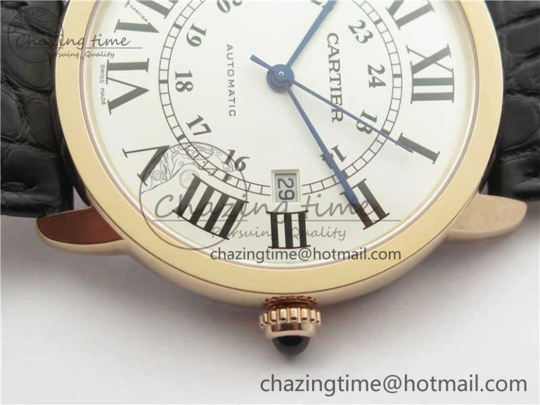 Snug Ronde Solo de Cartier 42mm RG AF 1:1 Best Edition White Dial on Black Croco Leather Strap MIYOTA 6116