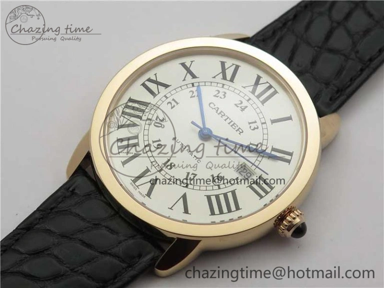 Snug Ronde Solo de Cartier 42mm RG AF 1:1 Best Edition White Dial on Black Croco Leather Strap MIYOTA 6116
