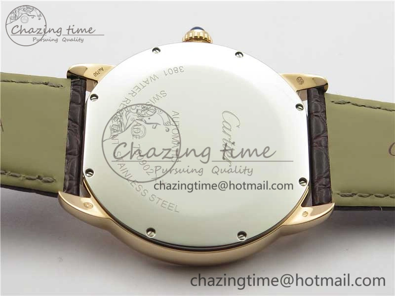 Ronde Solo de Cartier 42mm RG AF 1:1 Best Edition White Dial on Brown Croco Leather Strap MIYOTA SmartChoice 6117