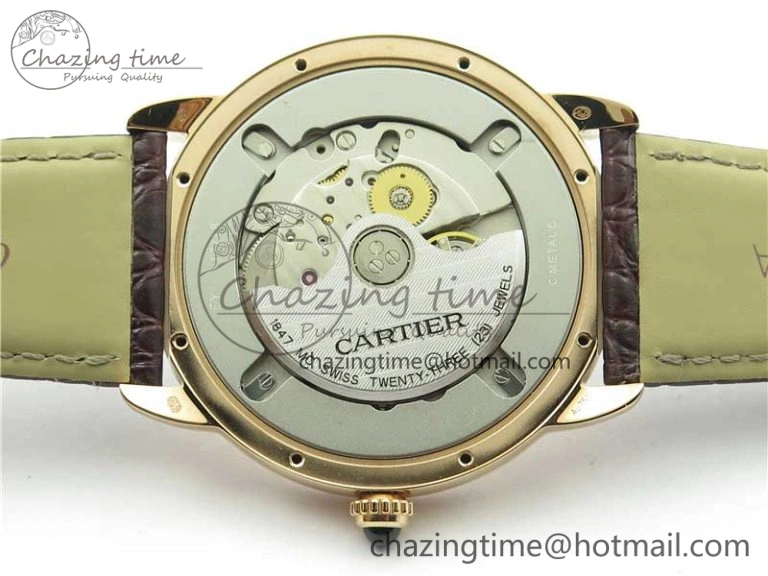 Ronde Solo de Cartier 42mm RG AF 1:1 Best Edition White Dial on Brown Croco Leather Strap MIYOTA SmartChoice 6117