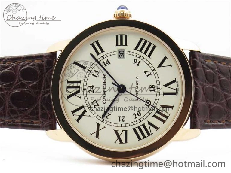 Ronde Solo de Cartier 42mm RG AF 1:1 Best Edition White Dial on Brown Croco Leather Strap MIYOTA SmartChoice 6117