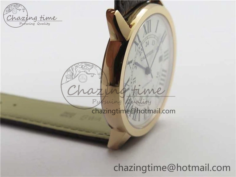 Ronde Solo de Cartier 42mm RG AF 1:1 Best Edition White Dial on Brown Croco Leather Strap MIYOTA SmartChoice 6117