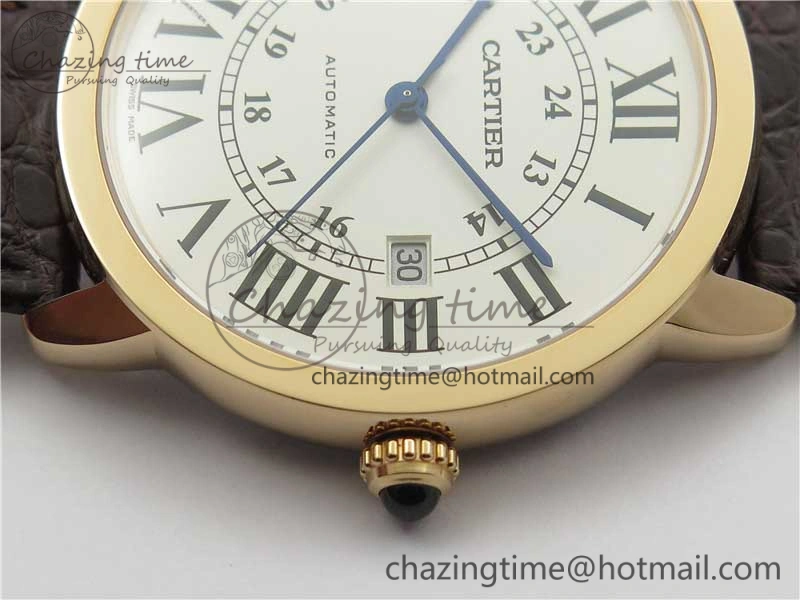 Ronde Solo de Cartier 42mm RG AF 1:1 Best Edition White Dial on Brown Croco Leather Strap MIYOTA SmartChoice 6117