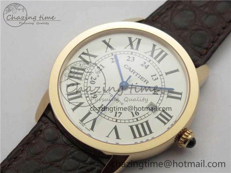 Ronde Solo de Cartier 42mm RG AF 1:1 Best Edition White Dial on Brown Croco Leather Strap MIYOTA SmartChoice 6117