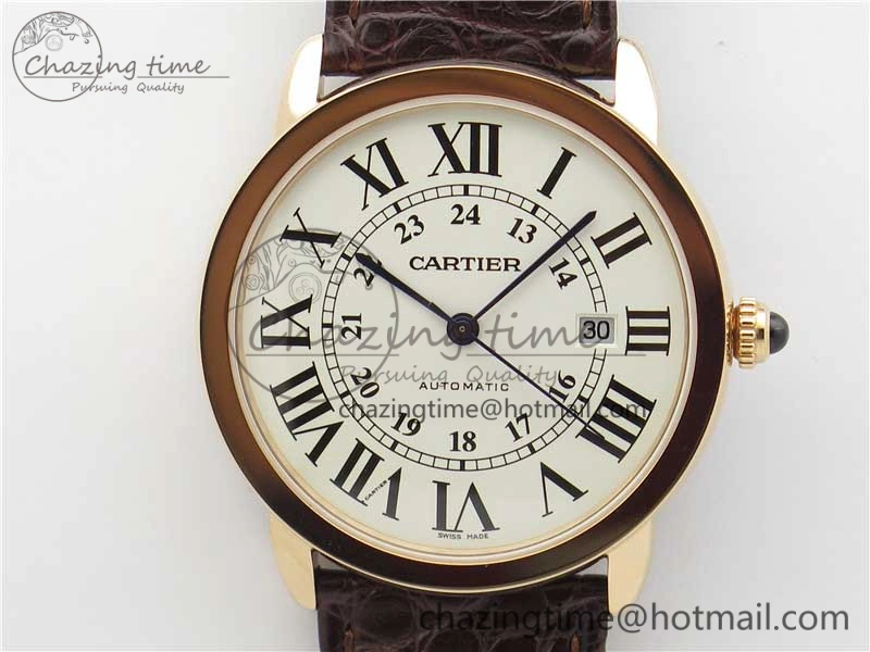 Ronde Solo de Cartier 42mm RG AF 1:1 Best Edition White Dial on Brown Croco Leather Strap MIYOTA SmartChoice 6117