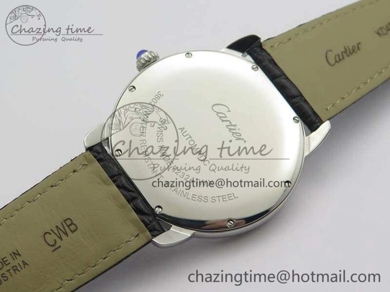 Ronde Solo de Cartier 42mm ZF 1:1 Best Edition White Dial On Black Leather Strap MIYOTA Attractive 6274