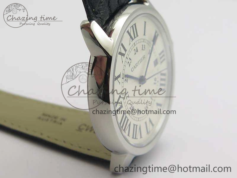 Ronde Solo de Cartier 42mm ZF 1:1 Best Edition White Dial On Black Leather Strap MIYOTA Attractive 6274
