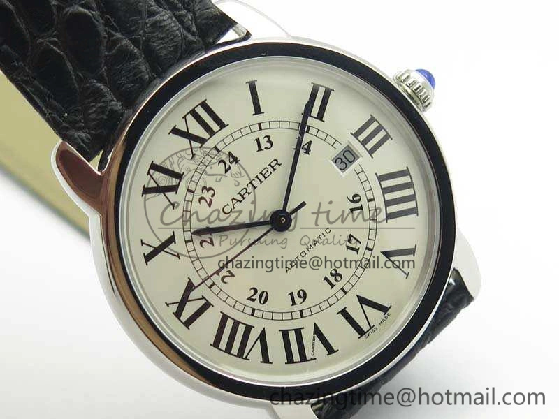 Ronde Solo de Cartier 42mm ZF 1:1 Best Edition White Dial On Black Leather Strap MIYOTA Attractive 6274