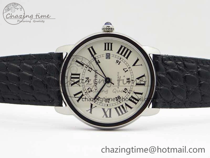 Ronde Solo de Cartier 42mm ZF 1:1 Best Edition White Dial On Black Leather Strap MIYOTA Attractive 6274