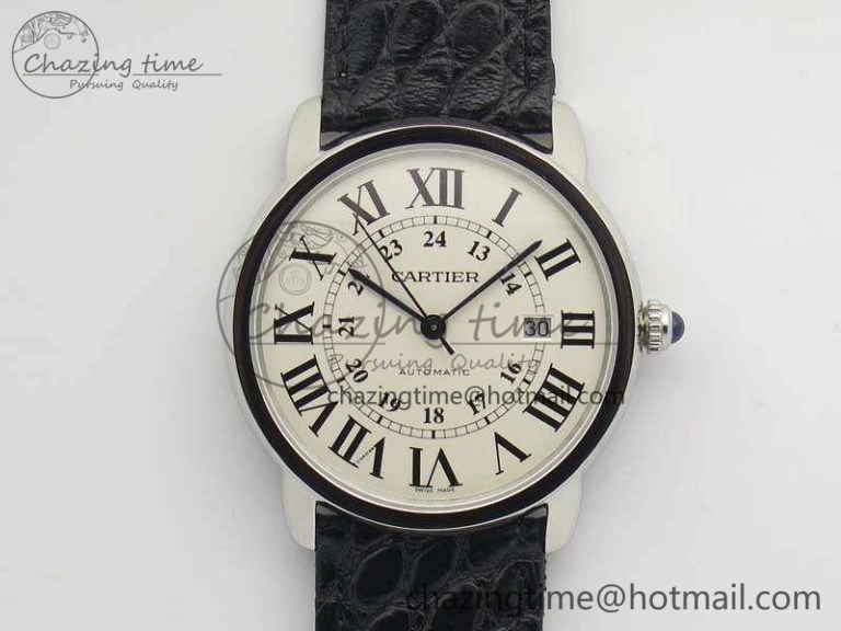 Ronde Solo de Cartier 42mm ZF 1:1 Best Edition White Dial On Black Leather Strap MIYOTA Attractive 6274