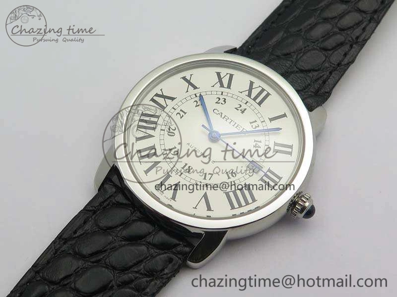 Ronde Solo de Cartier 42mm ZF 1:1 Best Edition White Dial On Black Leather Strap MIYOTA Attractive 6274