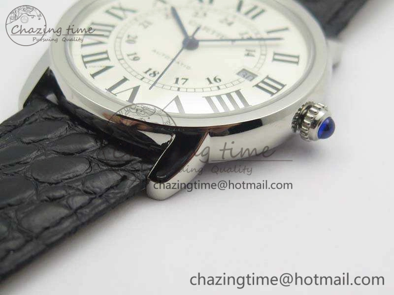 Ronde Solo de Cartier 42mm ZF 1:1 Best Edition White Dial On Black Leather Strap MIYOTA Attractive 6274